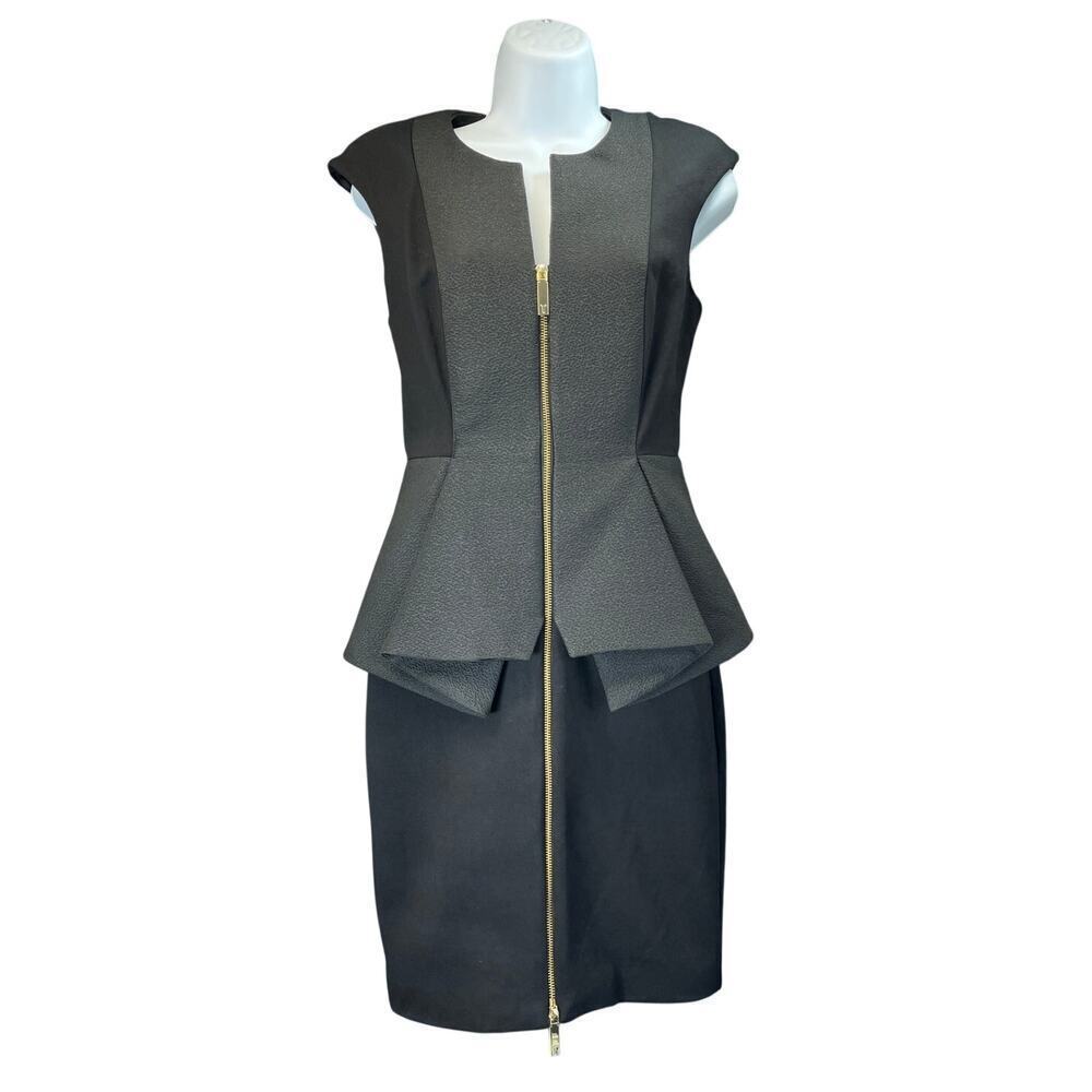 Ted Baker London  Women’s 1 US 4 Jamthun Black Evening Cocktail Dress Gold Zips